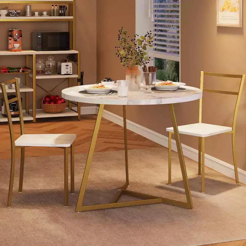 Three-piece double dining table set, double kitchen dining table and chairs, round kitchen dining table set, suitable for small space, apartment