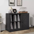 Farmhouse Black Wooden Turntable Stand with Barn Door - Vinyl Storage for 750 Albums, Display Shelves, Media Console Ideal for Living Room