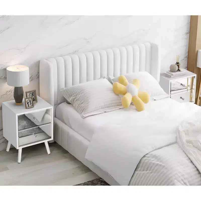 TYBOATLE Set of 2 Modern Mirrored 2-Drawer Nightstands/Beside Table with Solid Wood Legs - White