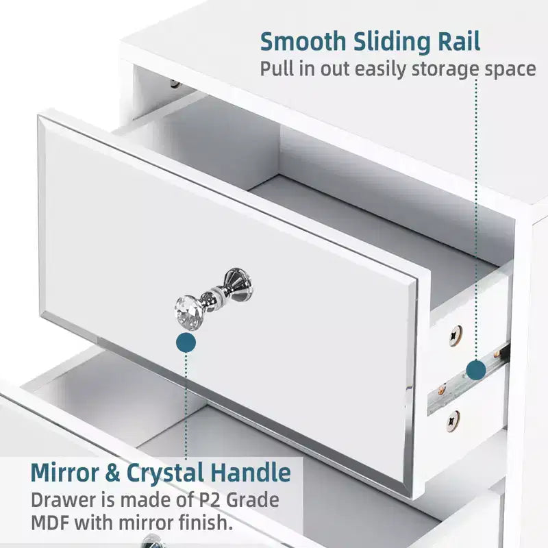 TYBOATLE Set of 2 Modern Mirrored 2-Drawer Nightstands/Beside Table with Solid Wood Legs - White
