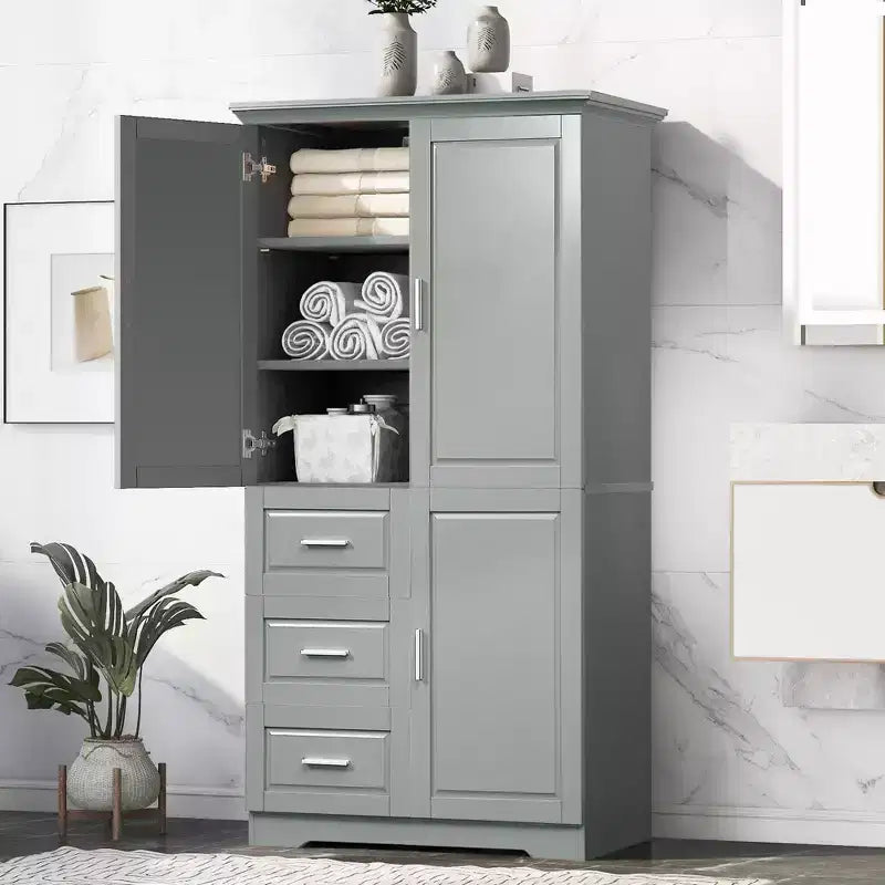 GDFStudio Sienna Modern Wood Tall Bathroom Storage Cabinet with Drawers and Adjustable Shelves