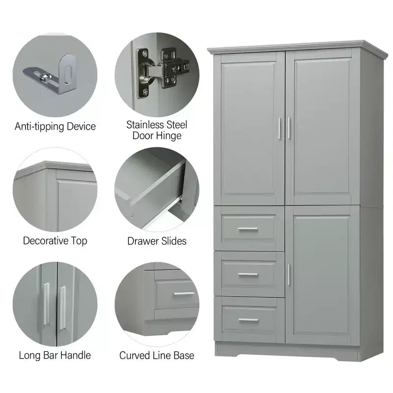 GDFStudio Sienna Modern Wood Tall Bathroom Storage Cabinet with Drawers and Adjustable Shelves