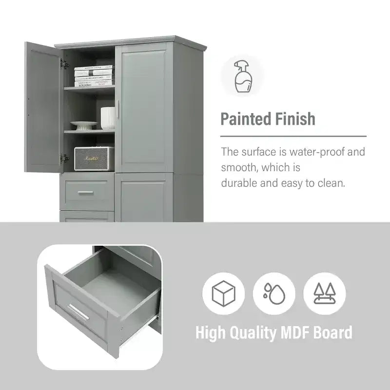 GDFStudio Sienna Modern Wood Tall Bathroom Storage Cabinet with Drawers and Adjustable Shelves