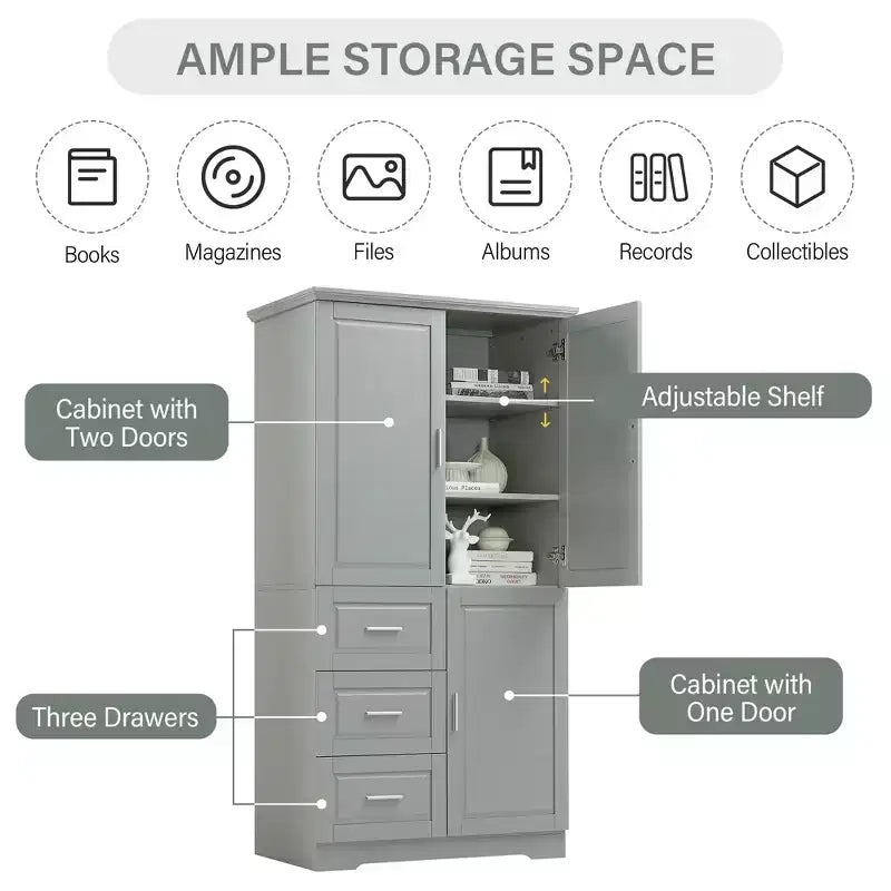 GDFStudio Sienna Modern Wood Tall Bathroom Storage Cabinet with Drawers and Adjustable Shelves