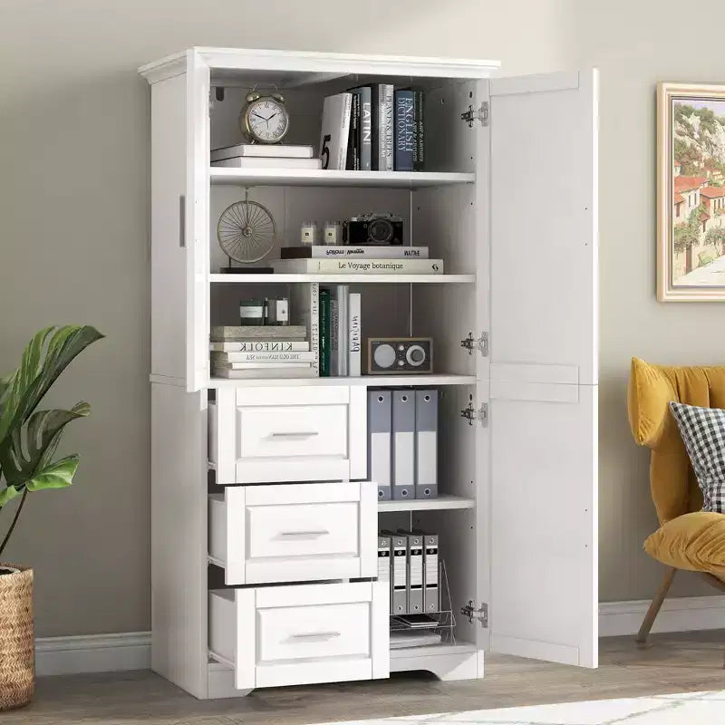 GDFStudio Sienna Modern Wood Tall Bathroom Storage Cabinet with Drawers and Adjustable Shelves