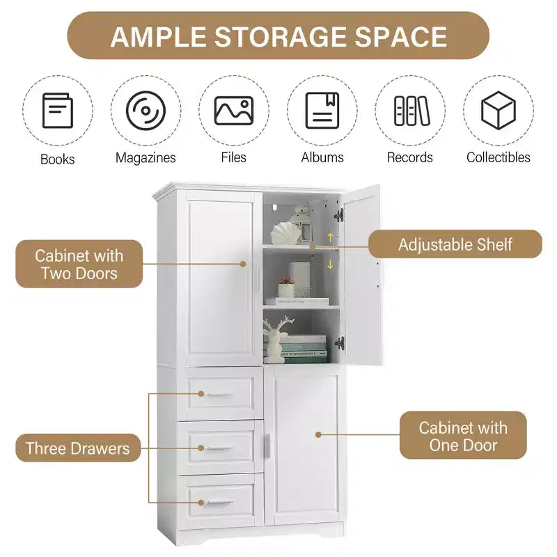 GDFStudio Sienna Modern Wood Tall Bathroom Storage Cabinet with Drawers and Adjustable Shelves