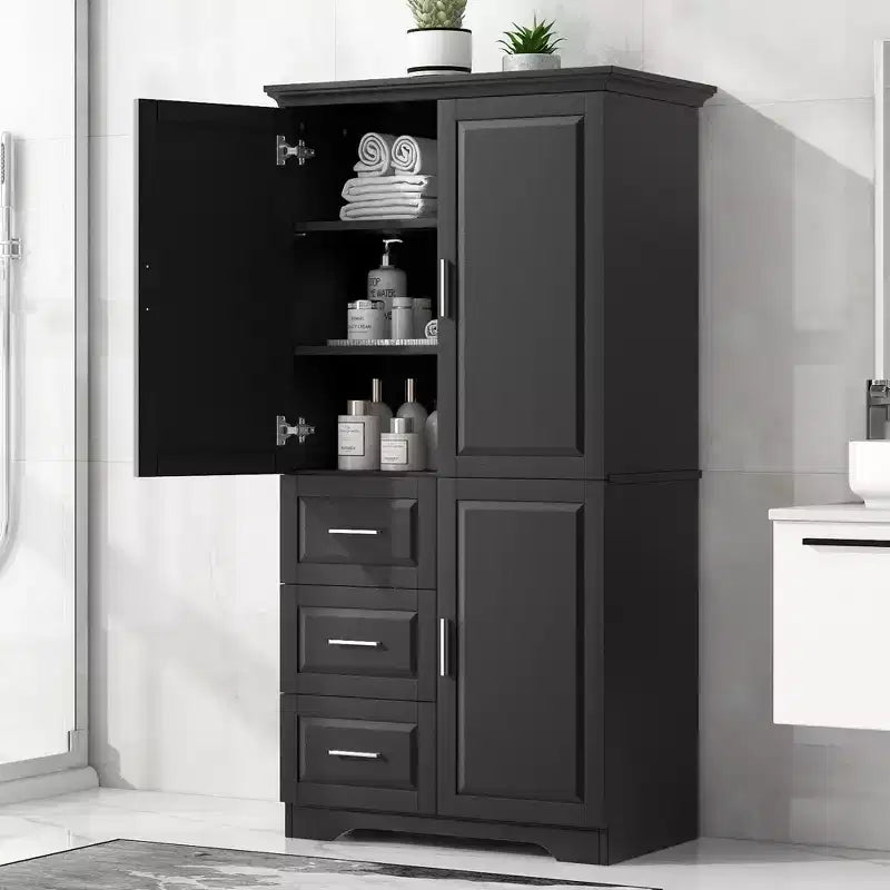 GDFStudio Sienna Modern Wood Tall Bathroom Storage Cabinet with Drawers and Adjustable Shelves
