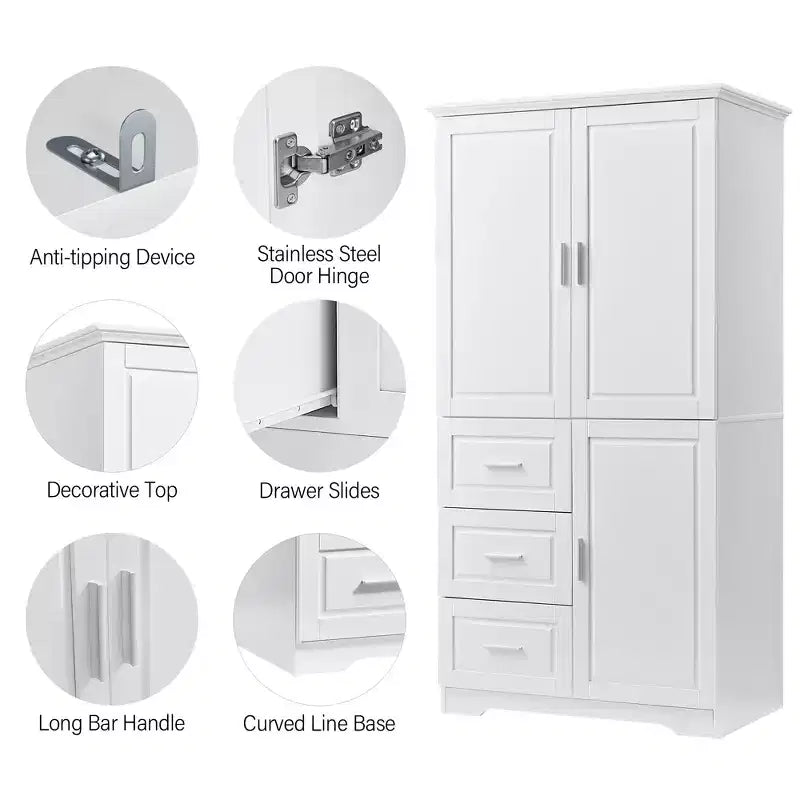 GDFStudio Sienna Modern Wood Tall Bathroom Storage Cabinet with Drawers and Adjustable Shelves
