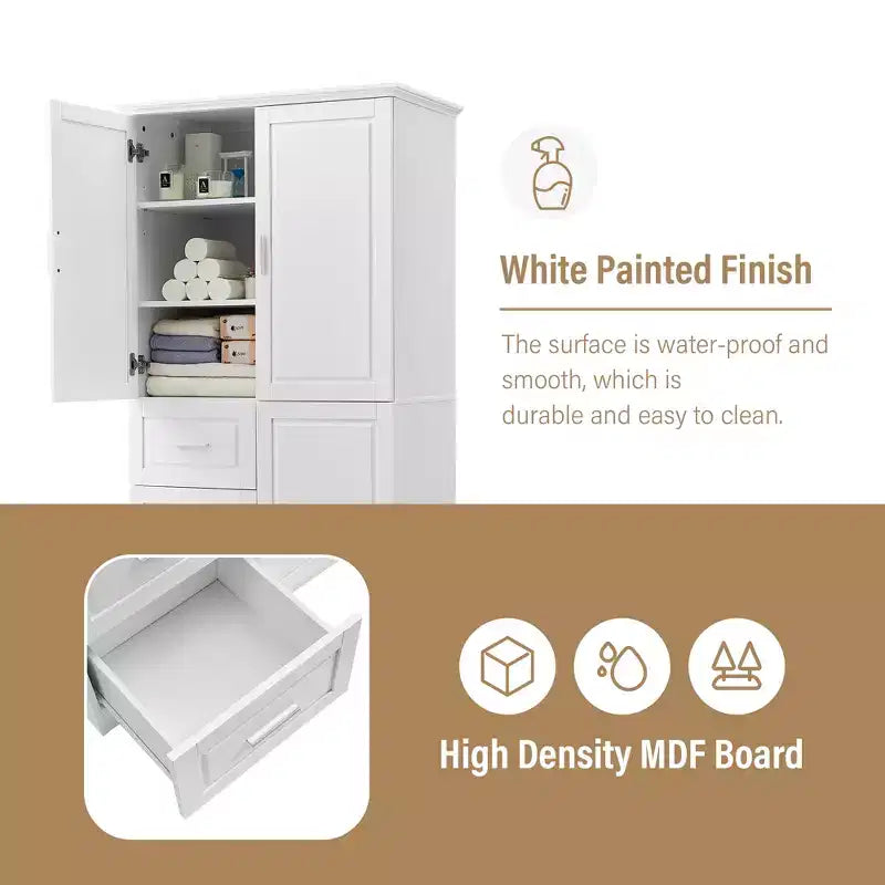 GDFStudio Sienna Modern Wood Tall Bathroom Storage Cabinet with Drawers and Adjustable Shelves