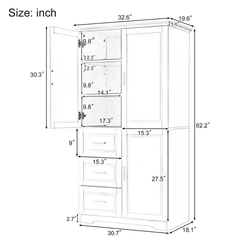 GDFStudio Sienna Modern Wood Tall Bathroom Storage Cabinet with Drawers and Adjustable Shelves