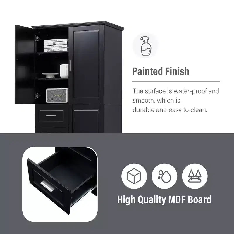 GDFStudio Sienna Modern Wood Tall Bathroom Storage Cabinet with Drawers and Adjustable Shelves