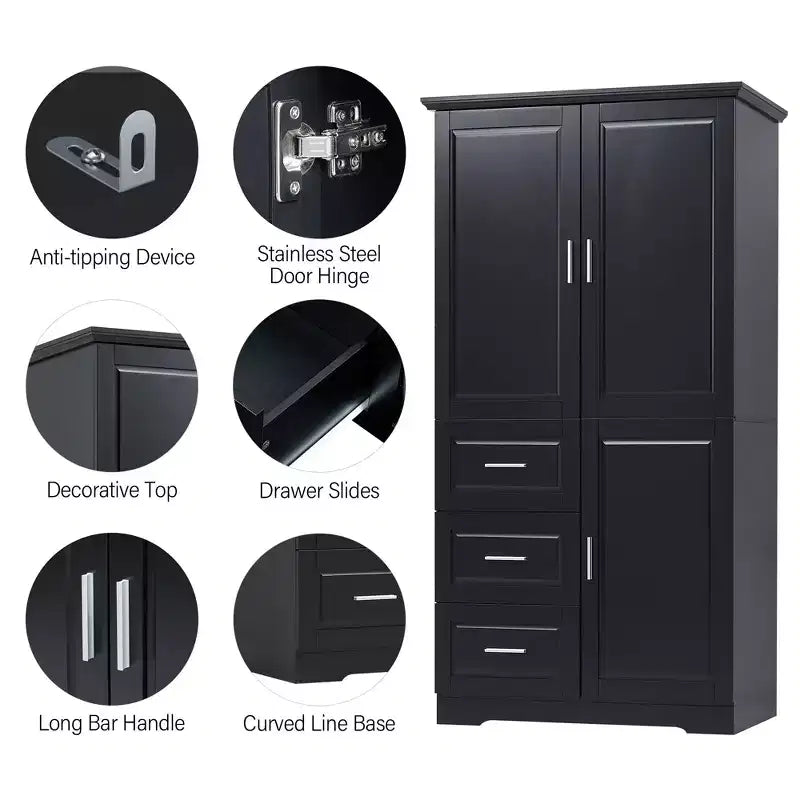 GDFStudio Sienna Modern Wood Tall Bathroom Storage Cabinet with Drawers and Adjustable Shelves