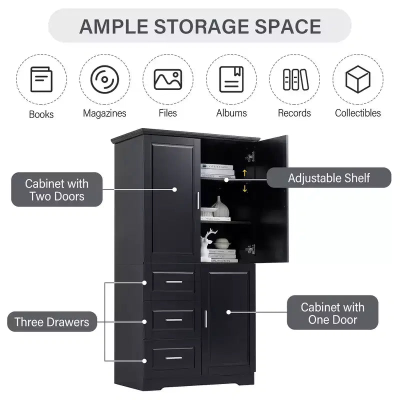 GDFStudio Sienna Modern Wood Tall Bathroom Storage Cabinet with Drawers and Adjustable Shelves