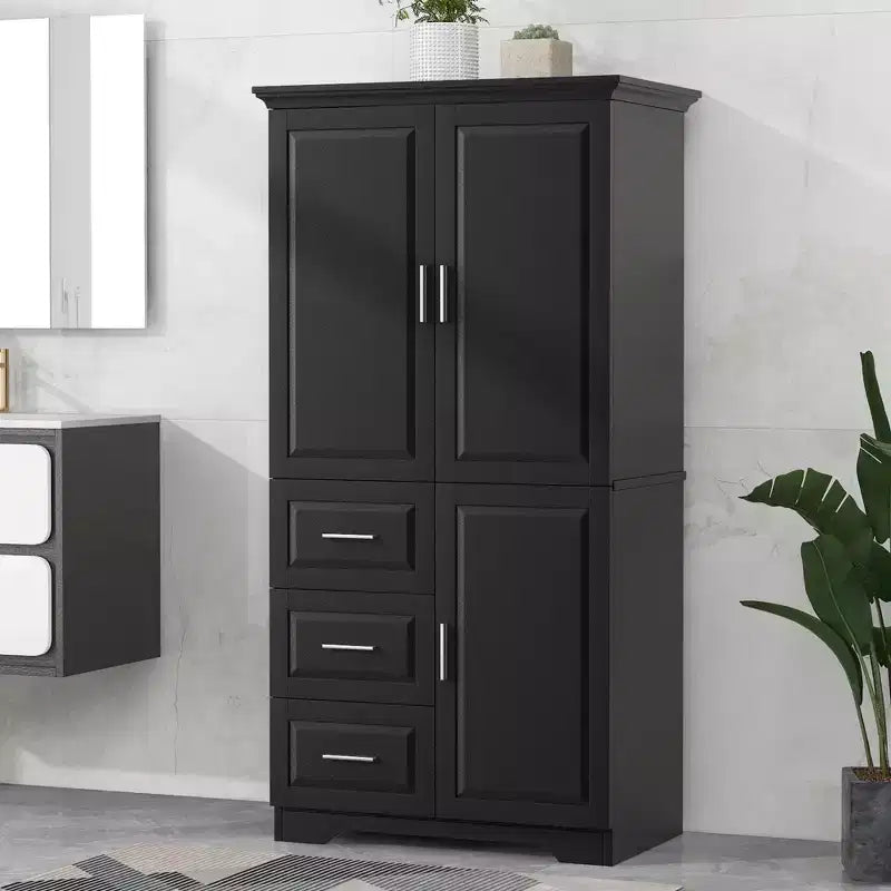 GDFStudio Sienna Modern Wood Tall Bathroom Storage Cabinet with Drawers and Adjustable Shelves