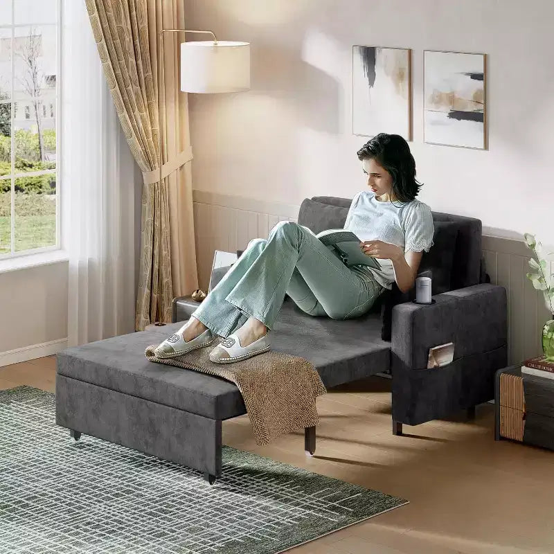 Convertible Sofa Bed,56 Inch Pull Out Couch,Loveseat Sleeper Sofa Bed with 4 Pillows,USB Charging, Cup Holder,Side Pockets for Living Room, Bedroom