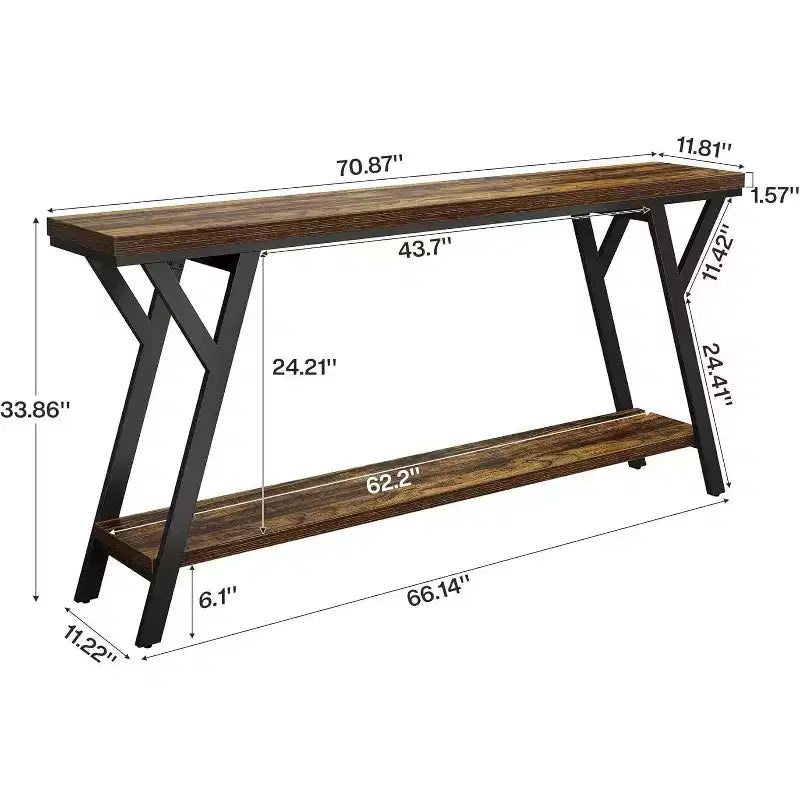 Lantine 70.9-inch Industrial Narrow Console Table with 2-Tier Storage Shelf, Rustic Brown, Ideal for Entryway, Hallway, Living Room, Foyer.
