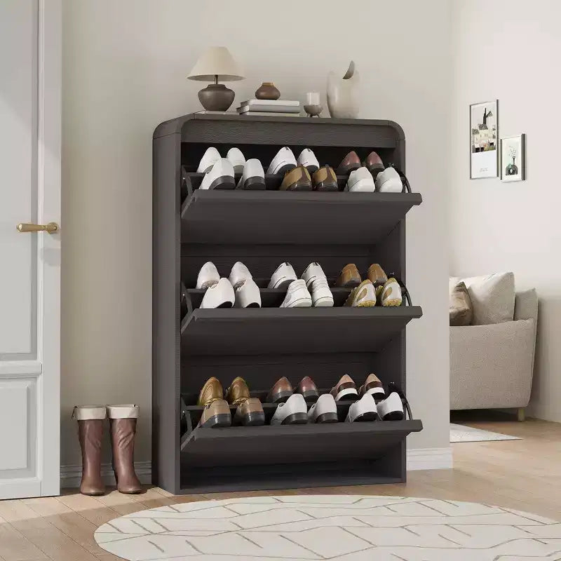 COZONY 46 Tall Shoe Cabinet with 3 Flip Drawers Wooden Shoe Storage with Adjustable Shelf for Entryway Hallway Living Room