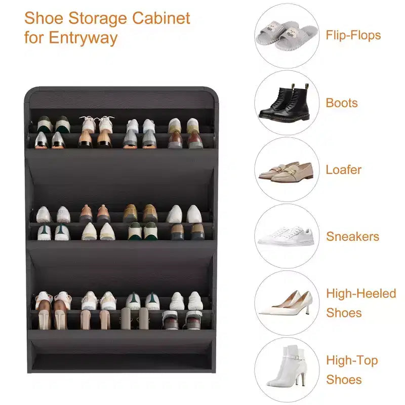 COZONY 46 Tall Shoe Cabinet with 3 Flip Drawers Wooden Shoe Storage with Adjustable Shelf for Entryway Hallway Living Room
