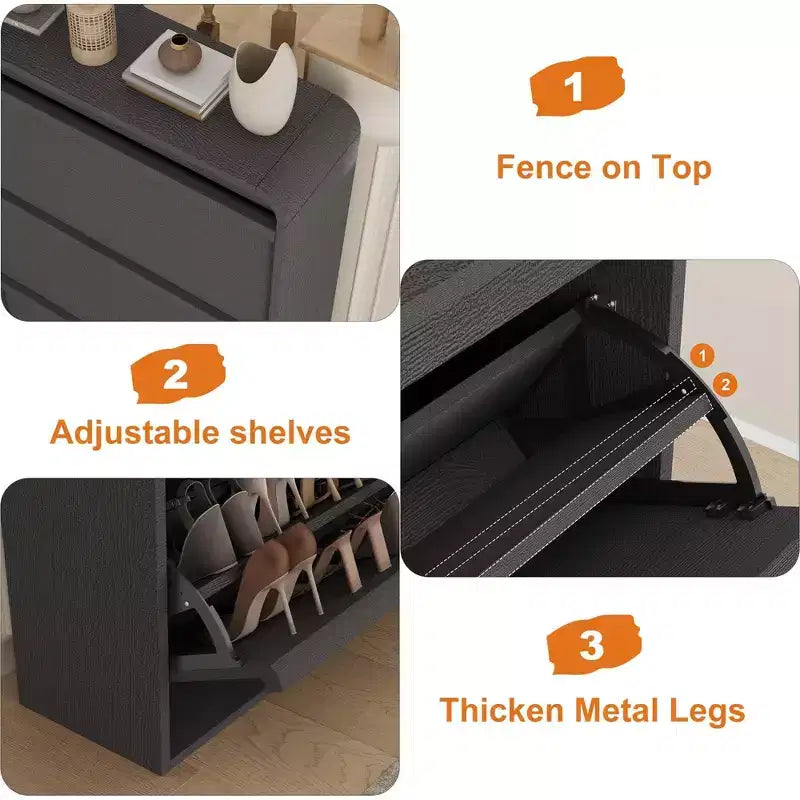 COZONY 46 Tall Shoe Cabinet with 3 Flip Drawers Wooden Shoe Storage with Adjustable Shelf for Entryway Hallway Living Room