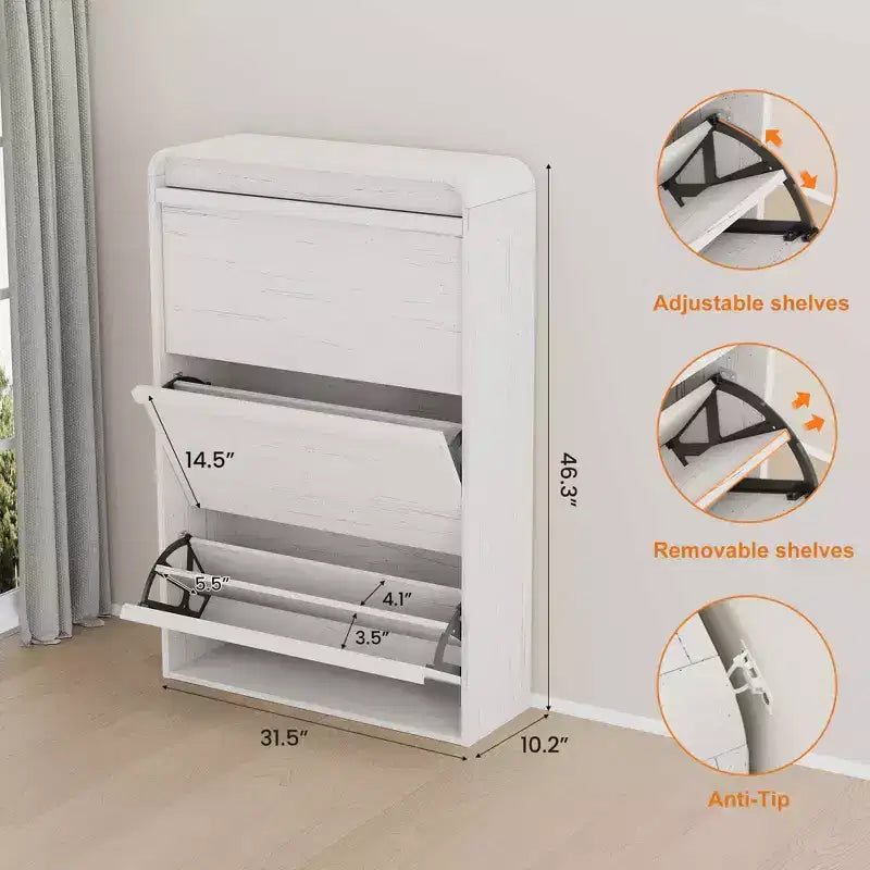 COZONY 46 Tall Shoe Cabinet with 3 Flip Drawers Wooden Shoe Storage with Adjustable Shelf for Entryway Hallway Living Room