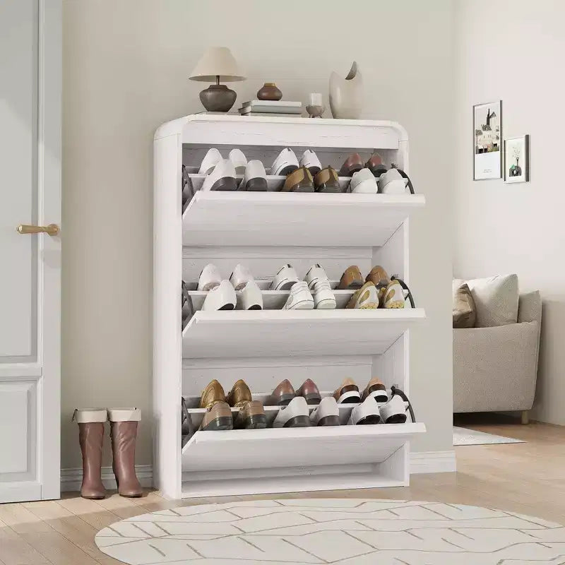 COZONY 46 Tall Shoe Cabinet with 3 Flip Drawers Wooden Shoe Storage with Adjustable Shelf for Entryway Hallway Living Room