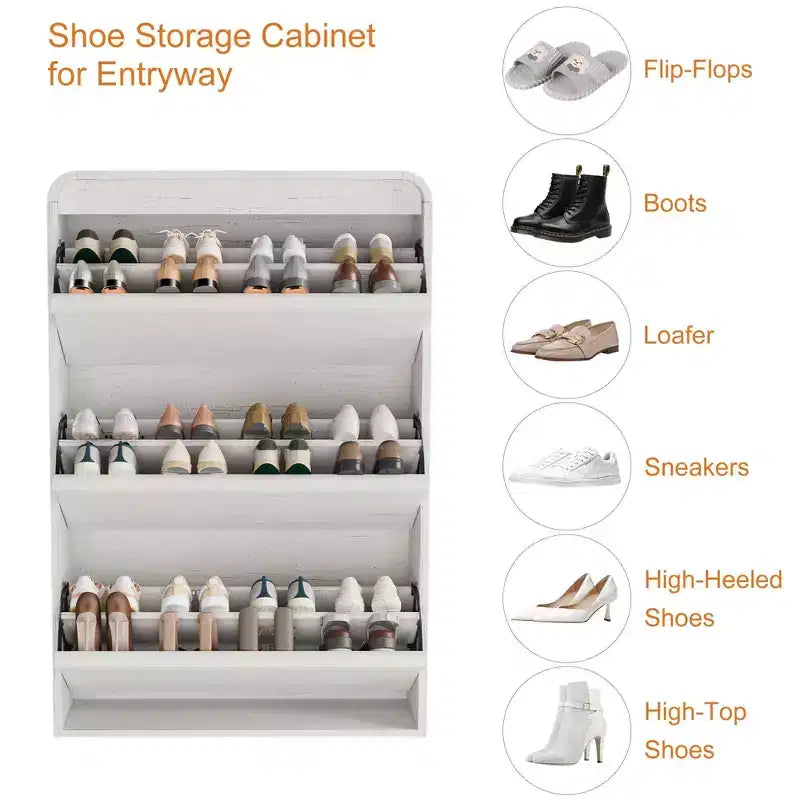 COZONY 46 Tall Shoe Cabinet with 3 Flip Drawers Wooden Shoe Storage with Adjustable Shelf for Entryway Hallway Living Room