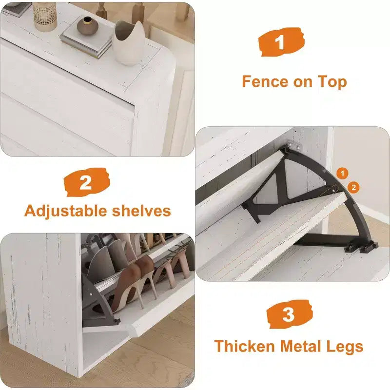 COZONY 46 Tall Shoe Cabinet with 3 Flip Drawers Wooden Shoe Storage with Adjustable Shelf for Entryway Hallway Living Room