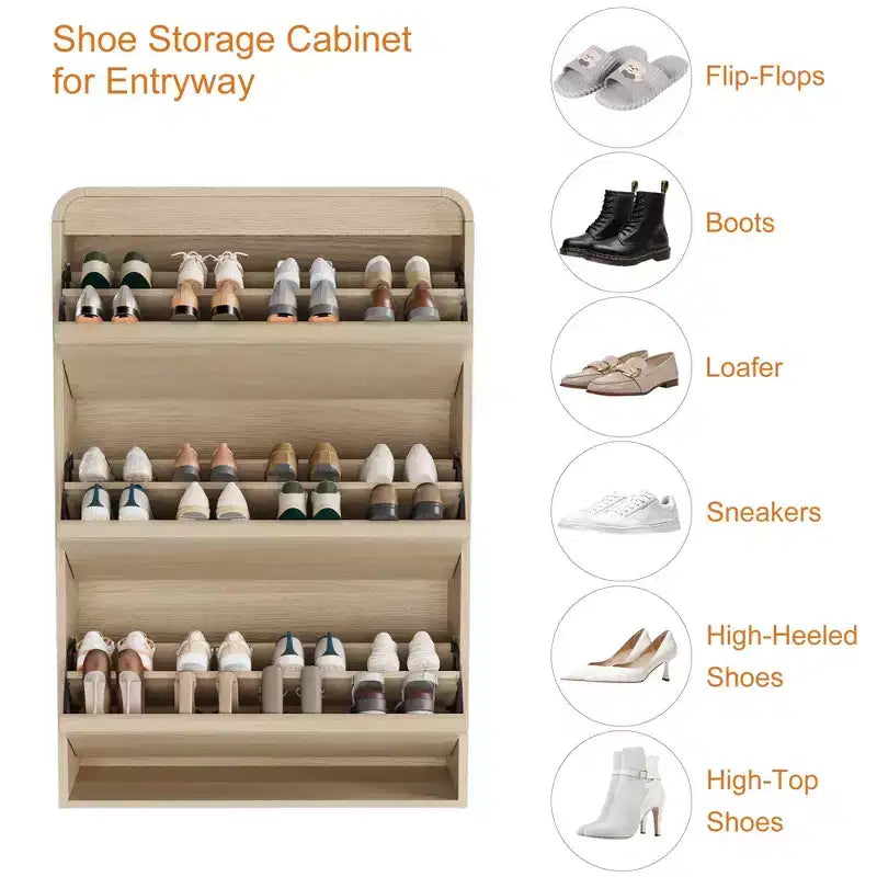 COZONY 46 Tall Shoe Cabinet with 3 Flip Drawers Wooden Shoe Storage with Adjustable Shelf for Entryway Hallway Living Room