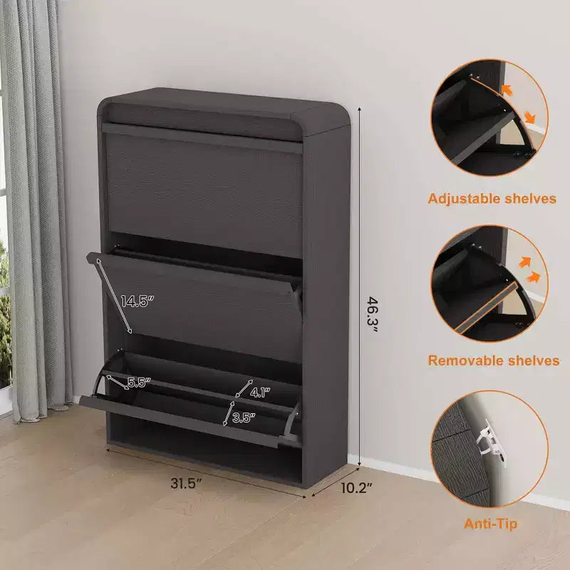 COZONY 46 Tall Shoe Cabinet with 3 Flip Drawers Wooden Shoe Storage with Adjustable Shelf for Entryway Hallway Living Room