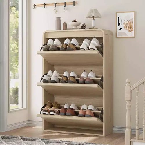 COZONY 46 Tall Shoe Cabinet with 3 Flip Drawers Wooden Shoe Storage with Adjustable Shelf for Entryway Hallway Living Room