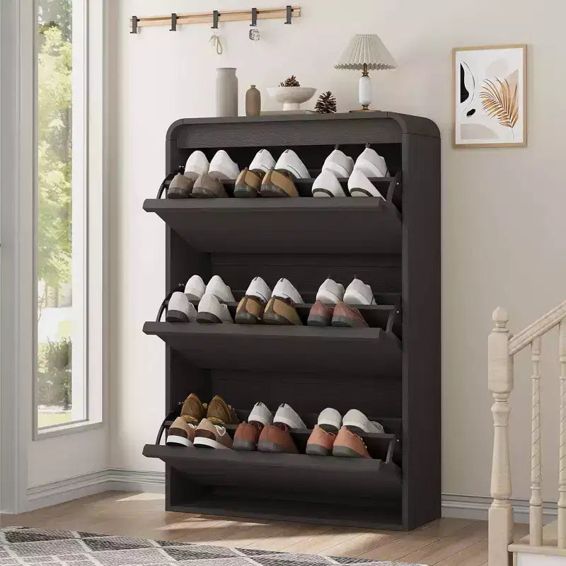 COZONY 46 Tall Shoe Cabinet with 3 Flip Drawers Wooden Shoe Storage with Adjustable Shelf for Entryway Hallway Living Room