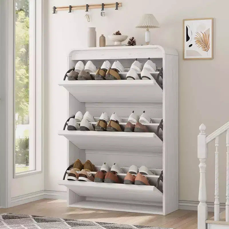 COZONY 46 Tall Shoe Cabinet with 3 Flip Drawers Wooden Shoe Storage with Adjustable Shelf for Entryway Hallway Living Room