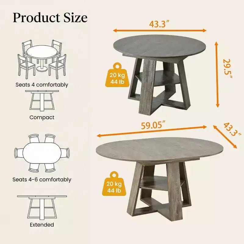 GDFStudio Nolwenn Farmhouse Extendable Round Dining Table with Storage Shelf