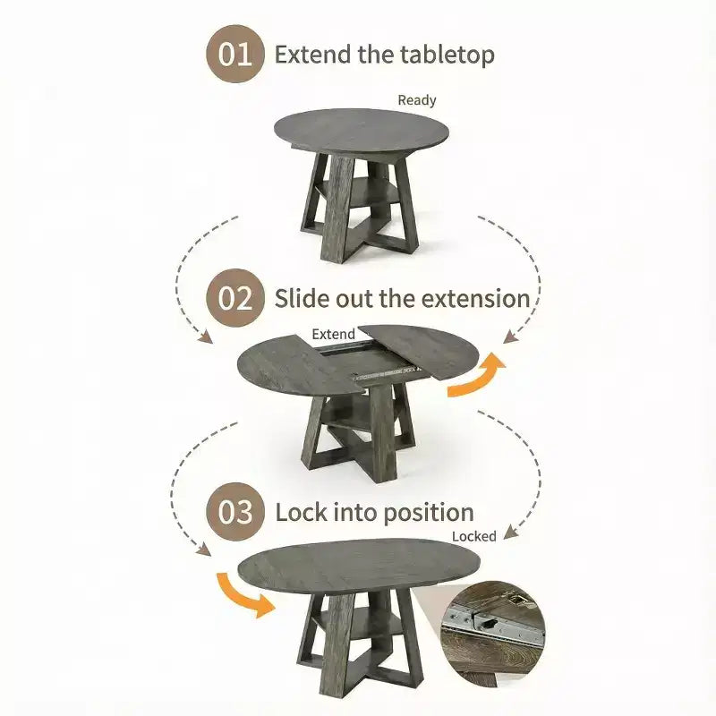 GDFStudio Nolwenn Farmhouse Extendable Round Dining Table with Storage Shelf