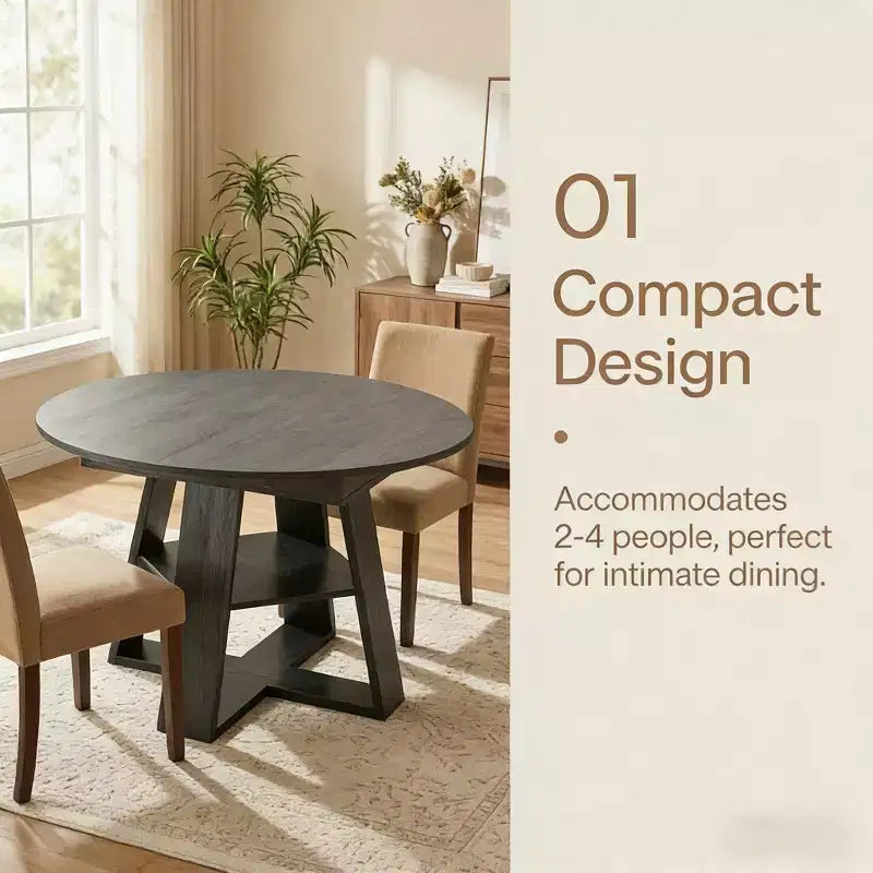 GDFStudio Nolwenn Farmhouse Extendable Round Dining Table with Storage Shelf