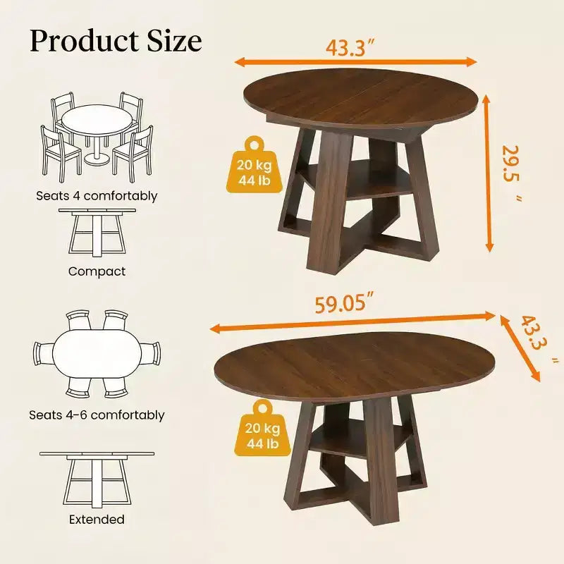 GDFStudio Nolwenn Farmhouse Extendable Round Dining Table with Storage Shelf