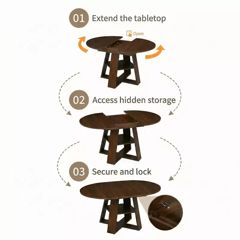 GDFStudio Nolwenn Farmhouse Extendable Round Dining Table with Storage Shelf