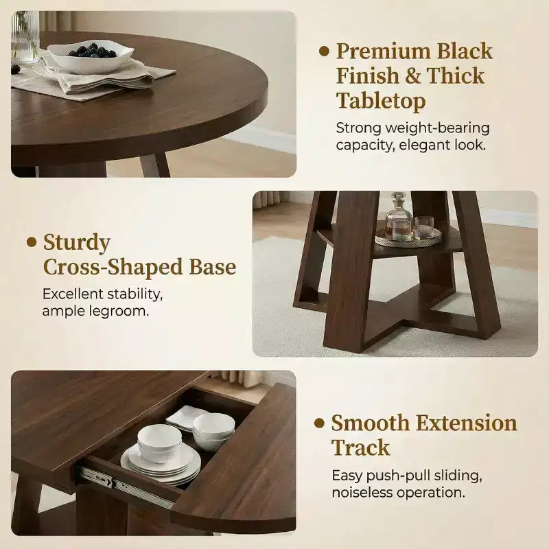GDFStudio Nolwenn Farmhouse Extendable Round Dining Table with Storage Shelf