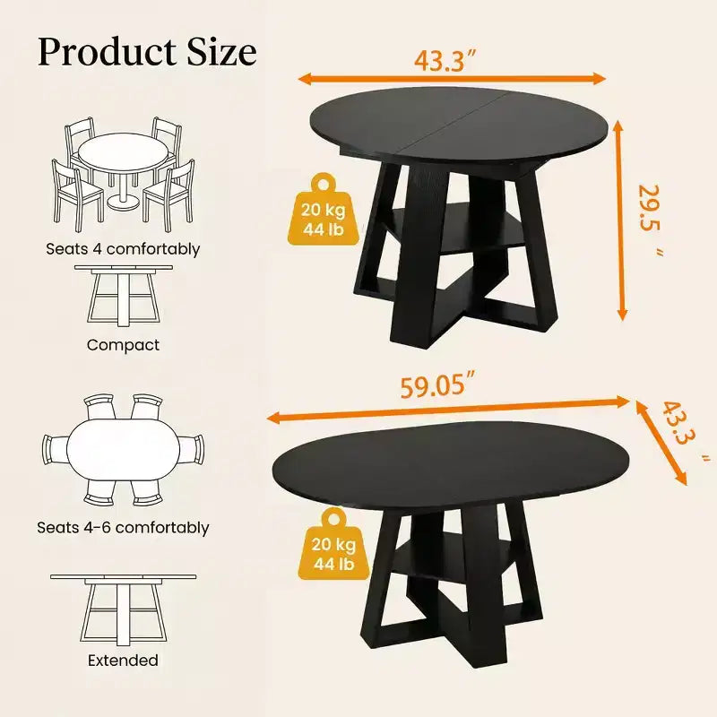 GDFStudio Nolwenn Farmhouse Extendable Round Dining Table with Storage Shelf