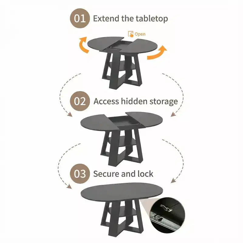 GDFStudio Nolwenn Farmhouse Extendable Round Dining Table with Storage Shelf