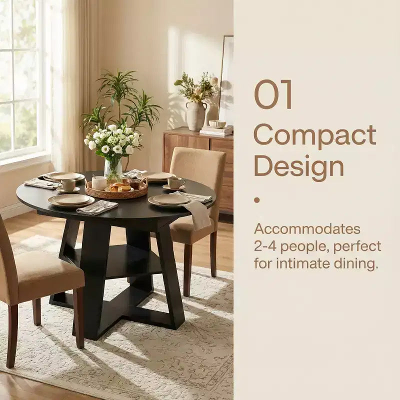 GDFStudio Nolwenn Farmhouse Extendable Round Dining Table with Storage Shelf