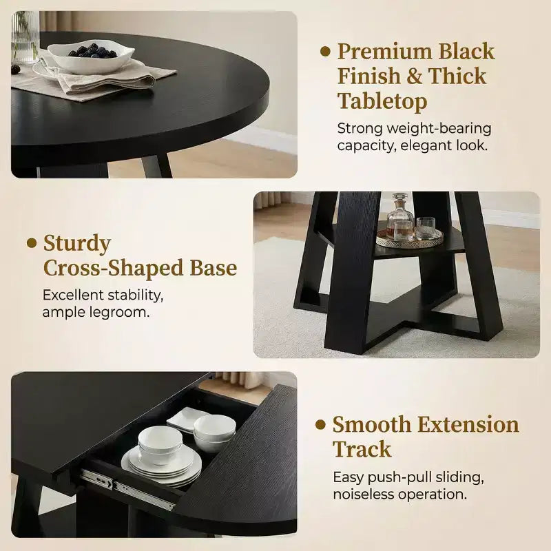 GDFStudio Nolwenn Farmhouse Extendable Round Dining Table with Storage Shelf