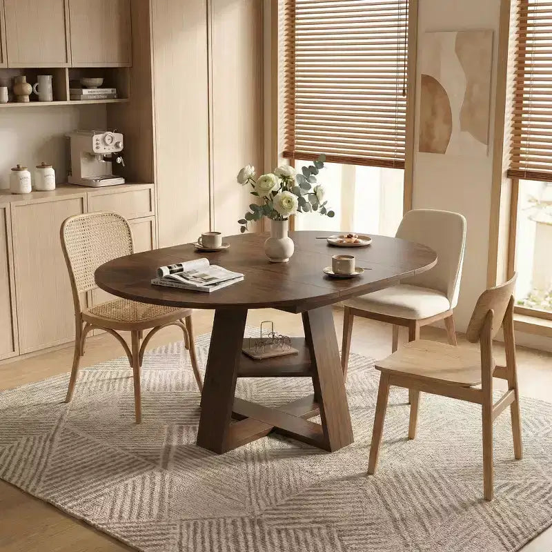 GDFStudio Nolwenn Farmhouse Extendable Round Dining Table with Storage Shelf