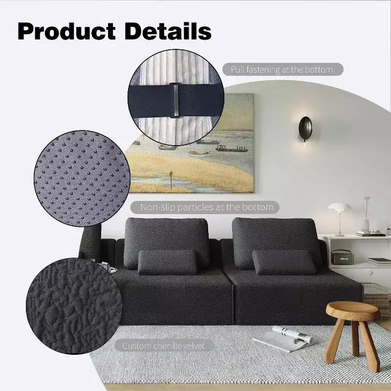FurnitureR Modular Armless Lounge Chair with Deep Seat, Upholstered Accent Chair for Living Room, Bedroom or Sectional Sofa Setup