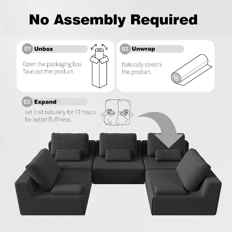 FurnitureR Modular Armless Lounge Chair with Deep Seat, Upholstered Accent Chair for Living Room, Bedroom or Sectional Sofa Setup
