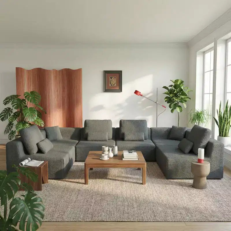 FurnitureR Modular Armless Lounge Chair with Deep Seat, Upholstered Accent Chair for Living Room, Bedroom or Sectional Sofa Setup