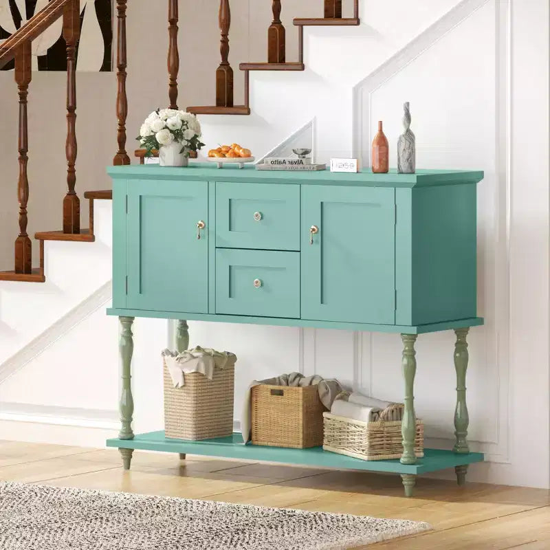 Console Table with 2 Drawers & 2 Doors, 42 Farmhouse Wood Entryway Table with Bottom Storage Shelf, Antique Storage Cabinet TV Stand