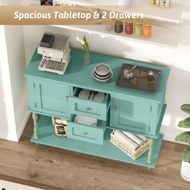 Console Table with 2 Drawers & 2 Doors, 42 Farmhouse Wood Entryway Table with Bottom Storage Shelf, Antique Storage Cabinet TV Stand