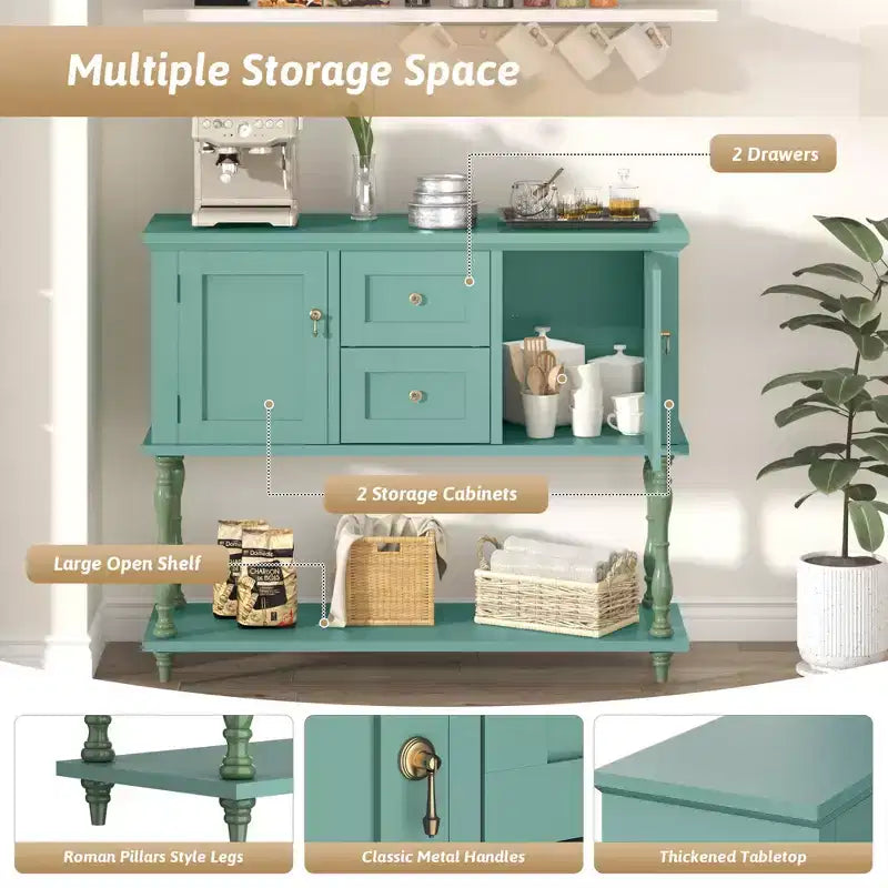 Console Table with 2 Drawers & 2 Doors, 42 Farmhouse Wood Entryway Table with Bottom Storage Shelf, Antique Storage Cabinet TV Stand