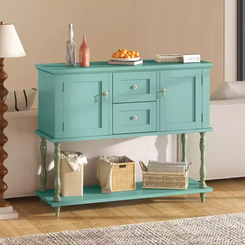 Console Table with 2 Drawers & 2 Doors, 42 Farmhouse Wood Entryway Table with Bottom Storage Shelf, Antique Storage Cabinet TV Stand